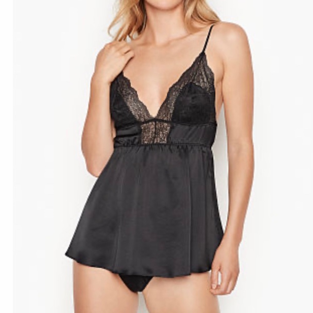 Victorias Secret Satin Lace Babydoll Set. T16